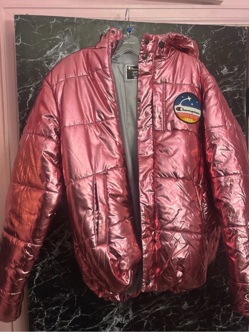 Champion x NASA Metallic Pink Puffer Jacket